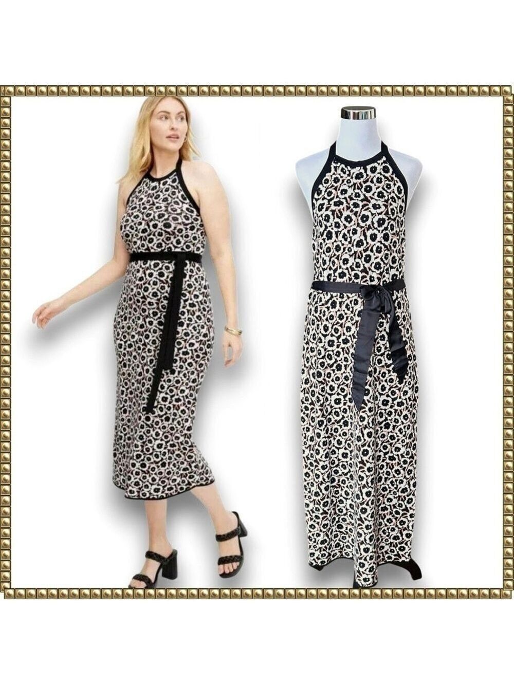 Diane von Furstenberg Animal Print Halter Midi Dress Large